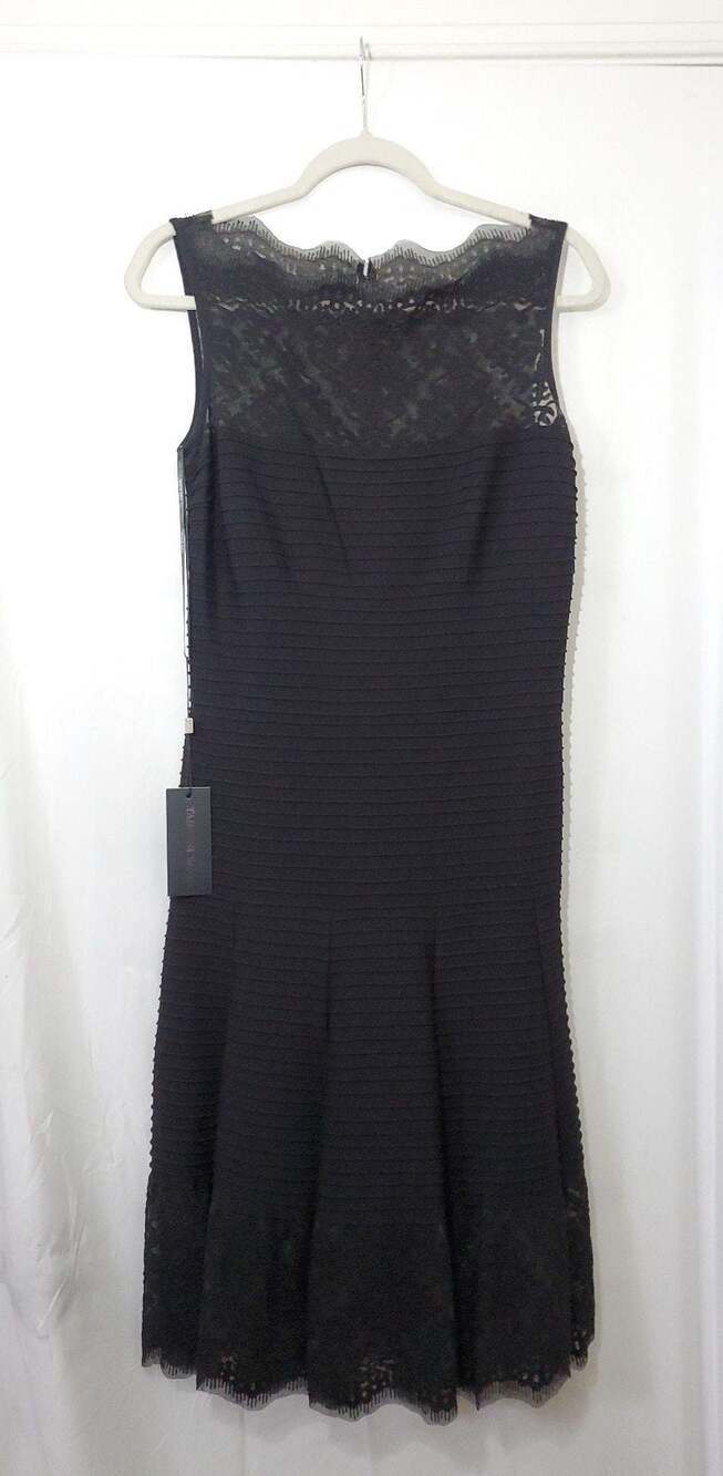 NWT Tadashi Shoji Black Lace Trimmed Ribbed Knit Dress Size 8